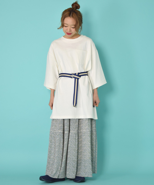 w closet(ダブルクローゼット)の「小花柄パイピングティアードスカート(スカート・レディース・オフホワイト/グリーン系その他/ネイビー・FREE)」の12枚目の写真