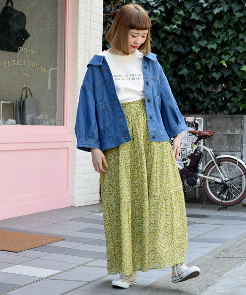 w closet(ダブルクローゼット)の「小花柄パイピングティアードスカート(スカート・レディース・オフホワイト/グリーン系その他/ネイビー・FREE)」の22枚目の写真