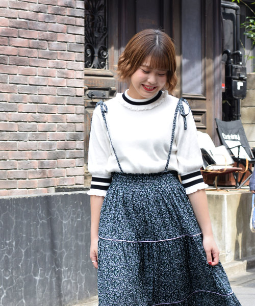 w closet(ダブルクローゼット)の「小花柄パイピングティアードスカート(スカート・レディース・オフホワイト/グリーン系その他/ネイビー・FREE)」の21枚目の写真