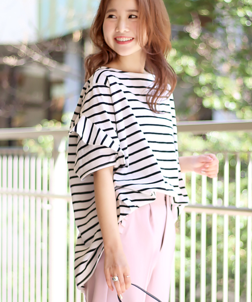 Bab Bou Jeloud（バブブージュルード）の「【WEB限定】ゆったりデコルテT◇袖フリルＴシャツ（Tシャツ/カットソー・レディース・ホワイト/ブラック/A/B・FREE）」の8枚目の写真