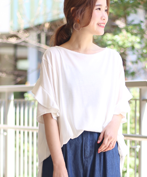 Bab Bou Jeloud（バブブージュルード）の「【WEB限定】ゆったりデコルテT◇袖フリルＴシャツ（Tシャツ/カットソー・レディース・ホワイト/ブラック/A/B・FREE）」の11枚目の写真