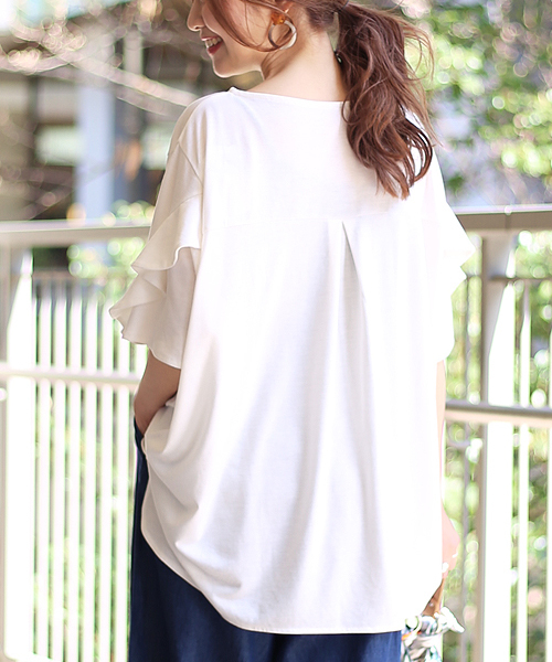 Bab Bou Jeloud（バブブージュルード）の「【WEB限定】ゆったりデコルテT◇袖フリルＴシャツ（Tシャツ/カットソー・レディース・ホワイト/ブラック/A/B・FREE）」の15枚目の写真