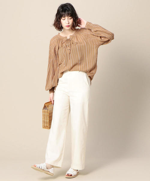 KIIRA（キーラ）の「＜KiiRA＞ストライプブラウス о（シャツ/ブラウス・レディース・ナチュラル/ダークブラウン・FREE）」の5枚目の写真