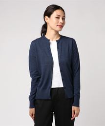 THREE DOTS コットンメランジ天竺編みクルーネックカーディガン