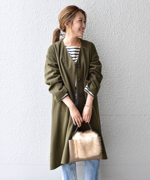 Khaju（カージュ）の「Khaju:Vネックフレアコート◇（その他アウター・レディース・グレー/オリーブ/キャメル・ONE SIZE）」の15枚目の写真