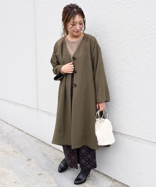 Khaju（カージュ）の「Khaju:Vネックフレアコート◇（その他アウター・レディース・グレー/オリーブ/キャメル・ONE SIZE）」の17枚目の写真