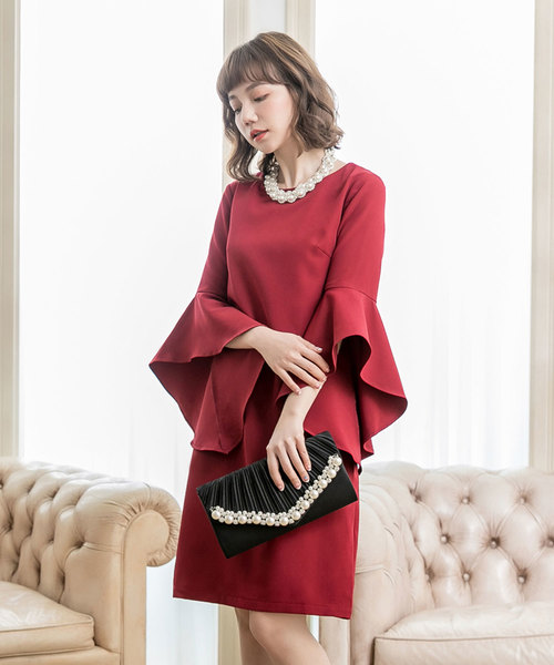 DRESS STAR(ドレス スター)の「パールビジューラディアルサテンプリーツクラッチバッグ(クラッチバッグ・レディース・ナチュラル/ブラック/ピンク/ワインレッド・フリー)」の8枚目の写真