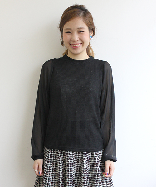 Chico（チコ）の「ﾊｲﾈｯｸ畦編みﾊﾟﾌ長袖（ニット/セーター・レディース・ホワイト/ライトブルー/グレー/ブラック・FREE）」の3枚目の写真