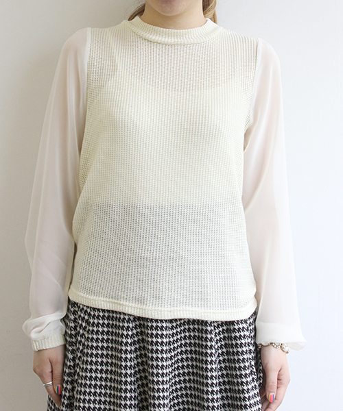 Chico（チコ）の「ﾊｲﾈｯｸ畦編みﾊﾟﾌ長袖（ニット/セーター・レディース・ホワイト/ライトブルー/グレー/ブラック・FREE）」の5枚目の写真