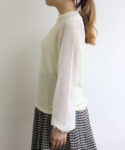 Chico（チコ）の「ﾊｲﾈｯｸ畦編みﾊﾟﾌ長袖（ニット/セーター・レディース・ホワイト/ライトブルー/グレー/ブラック・FREE）」の11枚目の写真