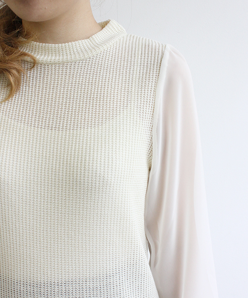 Chico（チコ）の「ﾊｲﾈｯｸ畦編みﾊﾟﾌ長袖（ニット/セーター・レディース・ホワイト/ライトブルー/グレー/ブラック・FREE）」の7枚目の写真