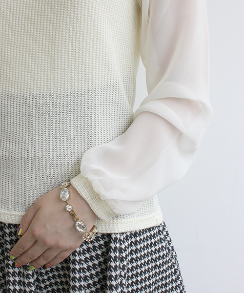 Chico（チコ）の「ﾊｲﾈｯｸ畦編みﾊﾟﾌ長袖（ニット/セーター・レディース・ホワイト/ライトブルー/グレー/ブラック・FREE）」の13枚目の写真