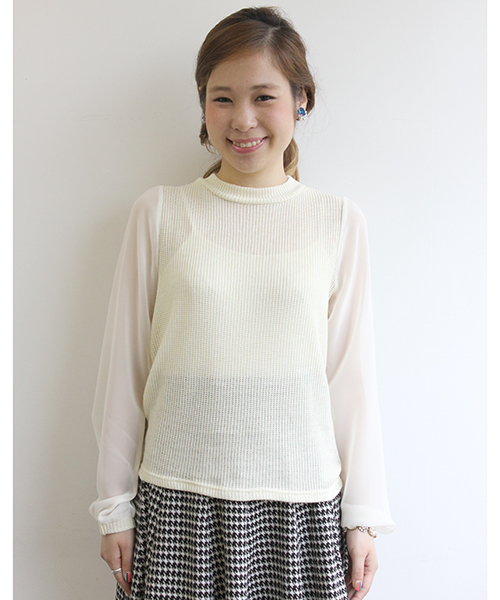 Chico（チコ）の「ﾊｲﾈｯｸ畦編みﾊﾟﾌ長袖（ニット/セーター・レディース・ホワイト/ライトブルー/グレー/ブラック・FREE）」の9枚目の写真