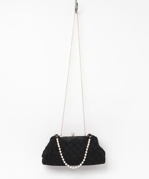 Cupid Heart(キューピッドハート)の「【Cupid Heart】結婚式おすすめBAG♪パール持ち手フリルパーティーBAG(ハンドバッグ・レディース・ブラック/ベージュ・MEDIUM)」の3枚目の写真