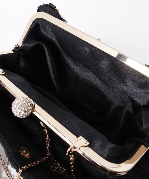Cupid Heart(キューピッドハート)の「【Cupid Heart】結婚式おすすめBAG♪パール持ち手フリルパーティーBAG(ハンドバッグ・レディース・ブラック/ベージュ・MEDIUM)」の5枚目の写真