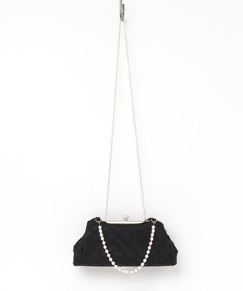 Cupid Heart(キューピッドハート)の「【Cupid Heart】結婚式おすすめBAG♪パール持ち手フリルパーティーBAG(ハンドバッグ・レディース・ブラック/ベージュ・MEDIUM)」の14枚目の写真