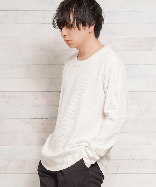 Bling Leads（ブリングリーズ）の「【Bl】ビッグ　ワッフルクルーロンＴ（Tシャツ/カットソー・メンズ・ブラック/グレー/オフホワイト・MEDIUM/LARGE/X-LARGE）」の2枚目の写真