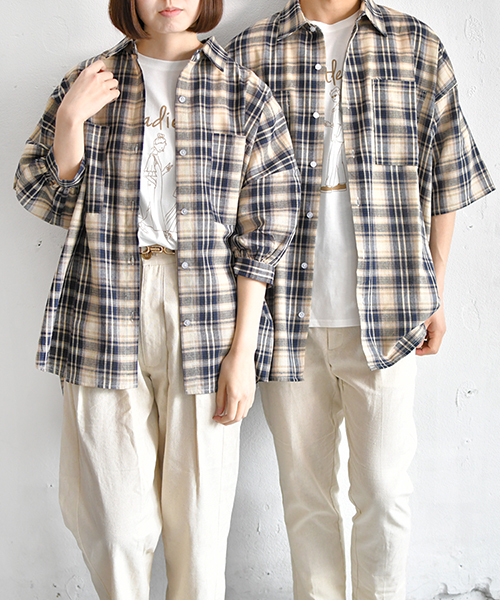 PairPair（ペアペア）の「チェック柄ビッグシルエットシャツ（シャツ/ブラウス・メンズ・ネイビー/アイボリー・FREE）」の4枚目の写真