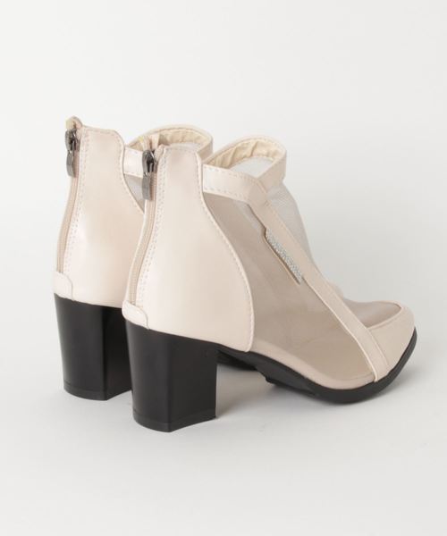 STYLEBLOCK（スタイルブロック）の「メッシュポインテッドトゥチャンキーヒールショートブーツブーティ（ブーツ・レディース・ベージュ/グレー・39/36/37/38/35）」の3枚目の写真