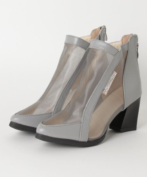 STYLEBLOCK（スタイルブロック）の「メッシュポインテッドトゥチャンキーヒールショートブーツブーティ（ブーツ・レディース・ベージュ/グレー・39/36/37/38/35）」の5枚目の写真