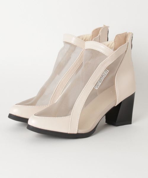 STYLEBLOCK（スタイルブロック）の「メッシュポインテッドトゥチャンキーヒールショートブーツブーティ（ブーツ・レディース・ベージュ/グレー・39/36/37/38/35）」の6枚目の写真