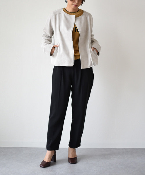 k*（ケイ）の「パステルカラースエードポンチライダースジャケット（ライダースジャケット・レディース・ライトグレー/ピンク/アイボリー・M）」の6枚目の写真