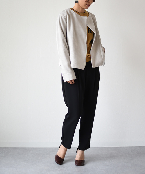 k*（ケイ）の「パステルカラースエードポンチライダースジャケット（ライダースジャケット・レディース・ライトグレー/ピンク/アイボリー・M）」の7枚目の写真