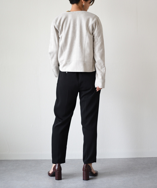 k*（ケイ）の「パステルカラースエードポンチライダースジャケット（ライダースジャケット・レディース・ライトグレー/ピンク/アイボリー・M）」の8枚目の写真