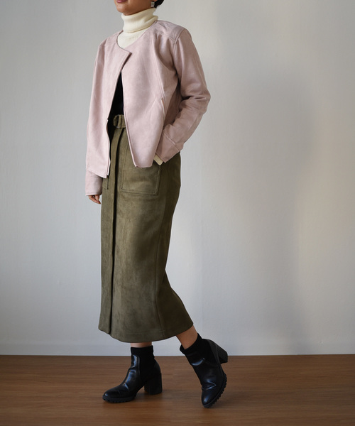 k*（ケイ）の「パステルカラースエードポンチライダースジャケット（ライダースジャケット・レディース・ライトグレー/ピンク/アイボリー・M）」の9枚目の写真