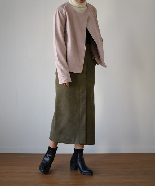 k*（ケイ）の「パステルカラースエードポンチライダースジャケット（ライダースジャケット・レディース・ライトグレー/ピンク/アイボリー・M）」の10枚目の写真