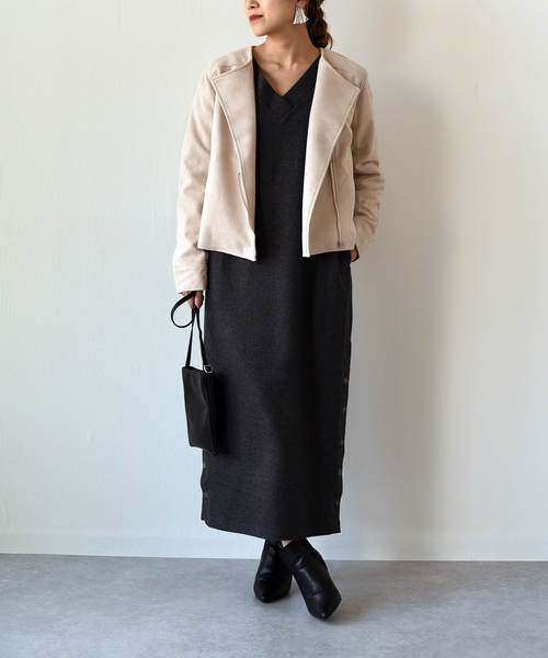 k*（ケイ）の「パステルカラースエードポンチライダースジャケット（ライダースジャケット・レディース・ライトグレー/ピンク/アイボリー・M）」の16枚目の写真