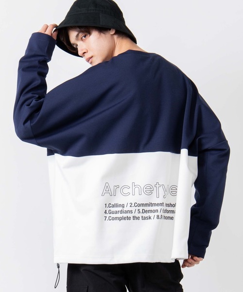 WEGO(ウィゴー)の「WEGO/バイカラードルマンビッグシルエットプルオーバー(スウェット)」|ネイビー