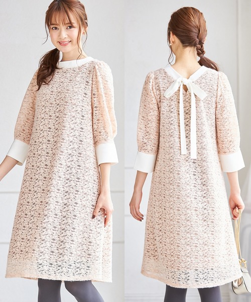Tocco Closet トッコ クローゼット の 後ろりぼん付き配色レースワンピース ワンピース Wear