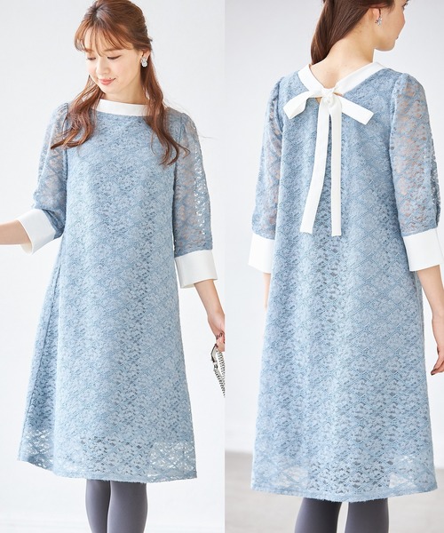 Tocco Closet トッコ ワンピース Closet クローゼット のファッション ワンピース 後ろりぼん付き配色レースワンピース ワンピース 最前線の