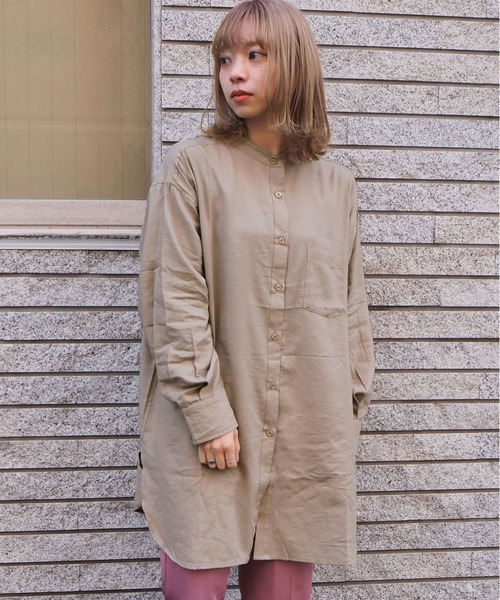 tiptop(ティップトップ)の「2020SS【web限定アイテム】バンドカラーシャツチュニック(シャツ/ブラウス)」|ベージュ