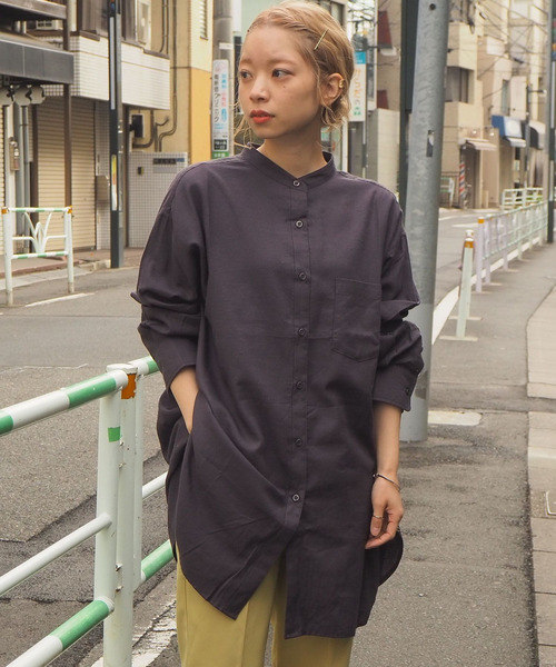 tiptop（ティップトップ）の「バンドカラーシャツチュニック（シャツ/ブラウス・レディース・ブラック/ベージュ/オフホワイト/アイボリー/C/B/A・FREE）」の4枚目の写真