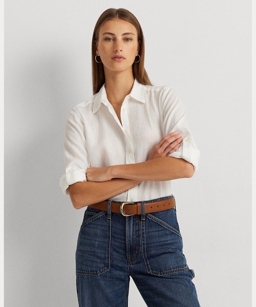 LAUREN RALPH LAUREN◆長袖シャツ/S/リネン/NVY/無地 POLO RALPH LAUREN Polo Ralph Lauren ポロラルフローレン