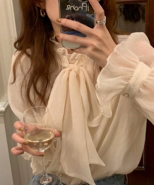 JUNOAH(ジュノア)の「ハイネックシアーシフォントップス(シャツ/ブラウス・レディース・ブラック/クリーム・FREE)」の16枚目の写真