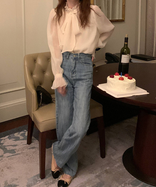 JUNOAH(ジュノア)の「ハイネックシアーシフォントップス(シャツ/ブラウス・レディース・ブラック/クリーム・FREE)」の10枚目の写真