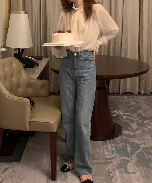 JUNOAH(ジュノア)の「ハイネックシアーシフォントップス(シャツ/ブラウス・レディース・ブラック/クリーム・FREE)」の5枚目の写真