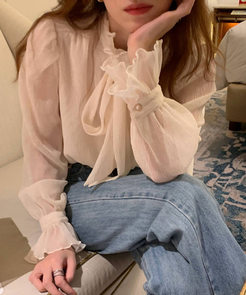 JUNOAH(ジュノア)の「ハイネックシアーシフォントップス(シャツ/ブラウス・レディース・ブラック/クリーム・FREE)」の17枚目の写真