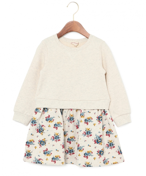 green label relaxing（グリーンレーベルリラクシング）の「【KIDS】ウラケ フラワープリントロングスリーブワンピース ◆（ワンピース・キッズ・クリーム/ネイビー・105/125/95/115）」の2枚目の写真