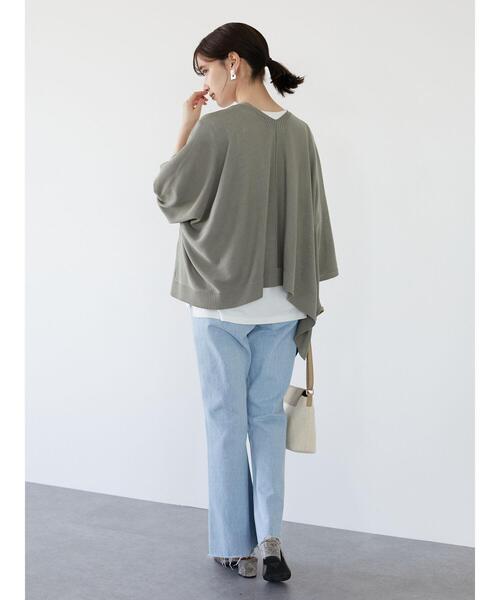 Green　Parks（グリーンパークス）の「ドルマンショートニットカーデ＊（カーディガン/ボレロ・レディース・ブラック/グレイッシュベージュ/カーキ・FREE）」の8枚目の写真