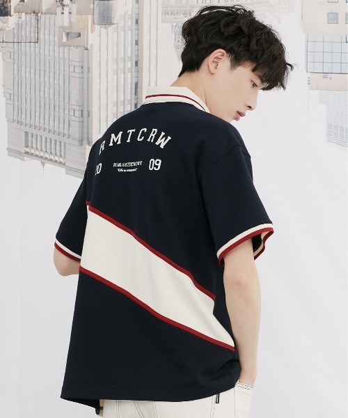 ROMANTIC CROWN（ロマンティッククラウン）の「【ROMANTIC CROWN】RMTC LOGO LINE POLO / ロマンティッククラウン RMTC ロゴ ライン ポロシャツ（ポロシャツ・メンズ・グレー/ネイビー/オートミール・X-LARGE/MEDIUM/LARGE/SMALL）」の3枚目の写真