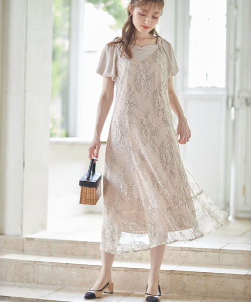 tocco closet(トッコ クローゼット)の「パフスリーブリブカットソー×バックレースアップデザインレースキャミワンピースのセット(ワンピース・レディース・ベージュ系その他/グレー系その他・M)」の15枚目の写真