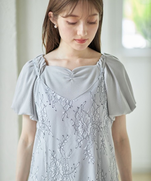 kloset クロセット ミニワンピース　パフスリーブ グレー XSサイズあり【Glossy/グロッシー】ジッパー/ シンプル