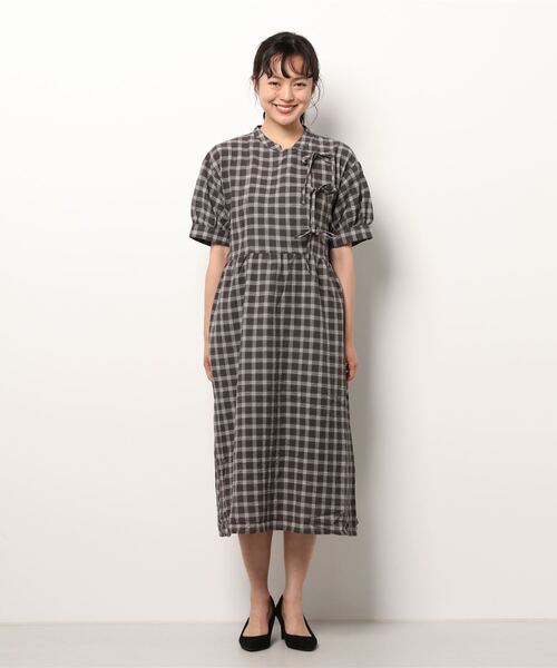 ehka sopo(エヘカソポ)の「チェック柄リボンワンピース(ワンピース・レディース・グリーン/チャコール/キナリ・フリ-)」の15枚目の写真