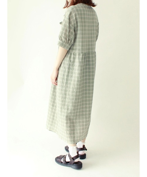 ehka sopo(エヘカソポ)の「チェック柄リボンワンピース(ワンピース・レディース・グリーン/チャコール/キナリ・フリ-)」の11枚目の写真