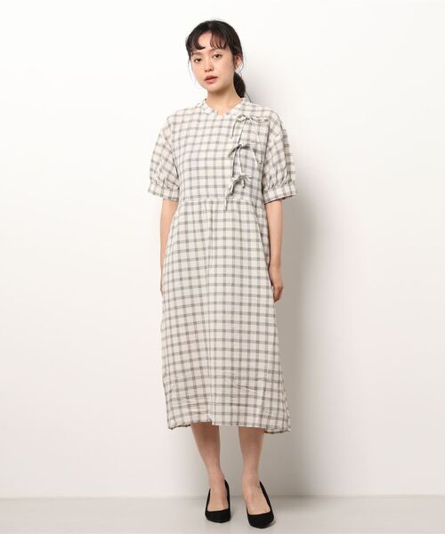 ehka sopo(エヘカソポ)の「チェック柄リボンワンピース(ワンピース・レディース・グリーン/チャコール/キナリ・フリ-)」の14枚目の写真