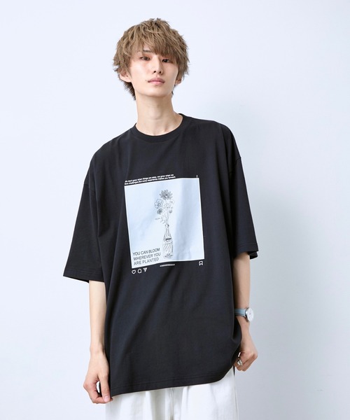 JUNRED（ジュンレッド）の「tai x JUNRed モノトーンフラワーアートビッグT（Tシャツ/カットソー・メンズ・ブラック/ブルーグレー/ホワイト・FREE/M/L/S）」の2枚目の写真